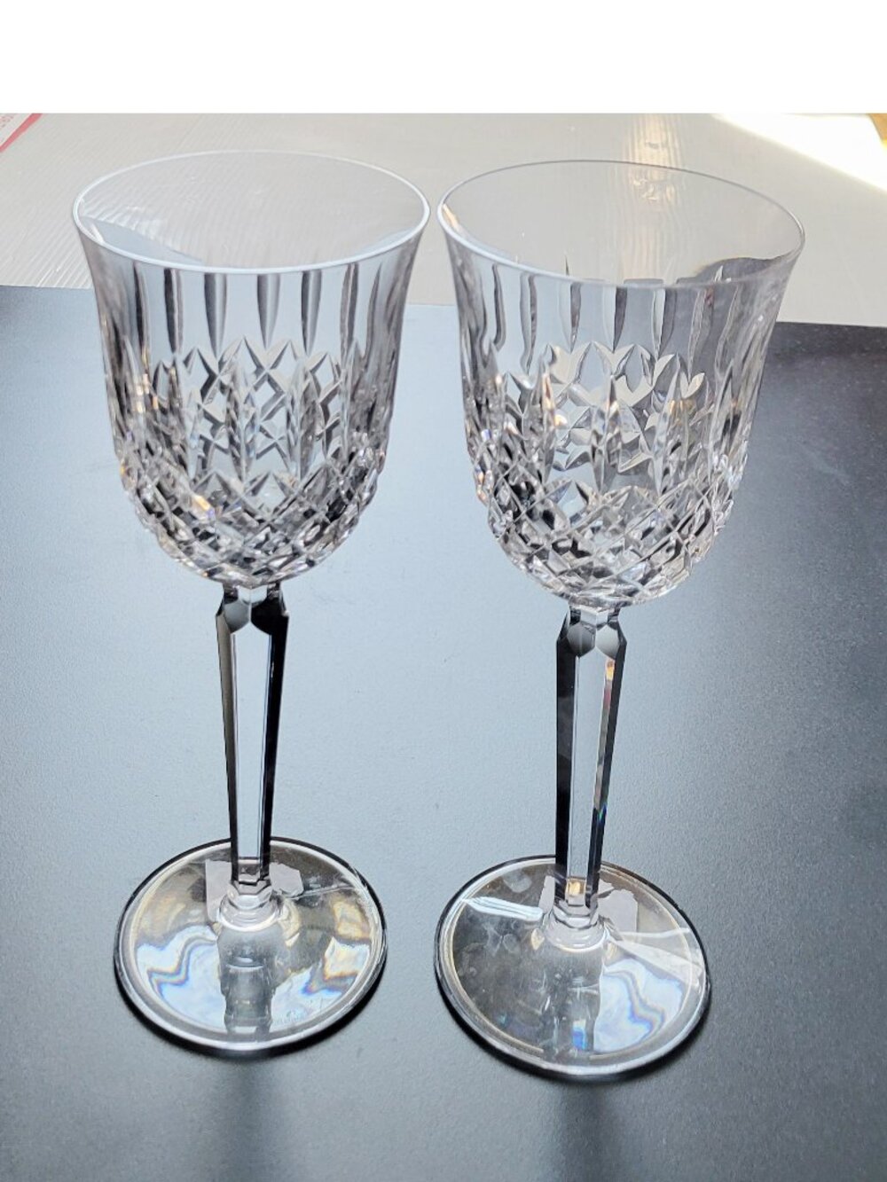 Pair Waterford Crystal Kelsey Wine Water Glass Stem Goblets 8.5" Tall Lot ~ EUC
